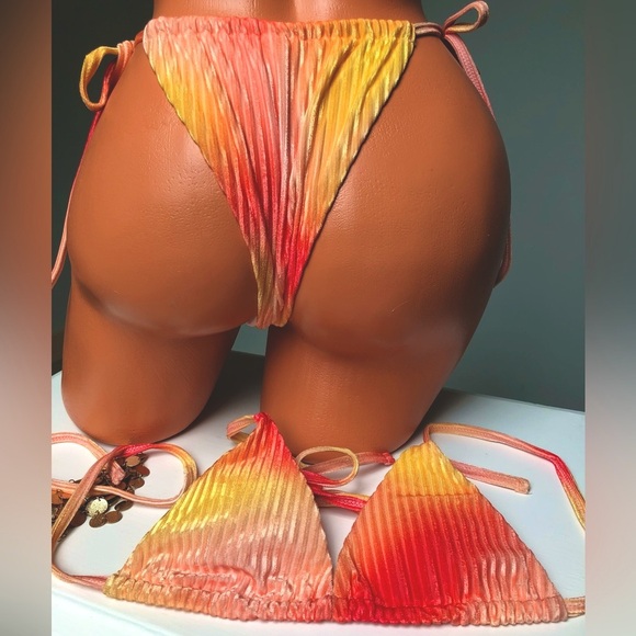 NEW SHEIN Neon Fiery Sunset Cheeky Triangle Bikini Set Size Medium - Picture 3 of 10